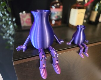 3D Printed Shelf Vase: Metallic Purple/Blue Dangling Leg Decor