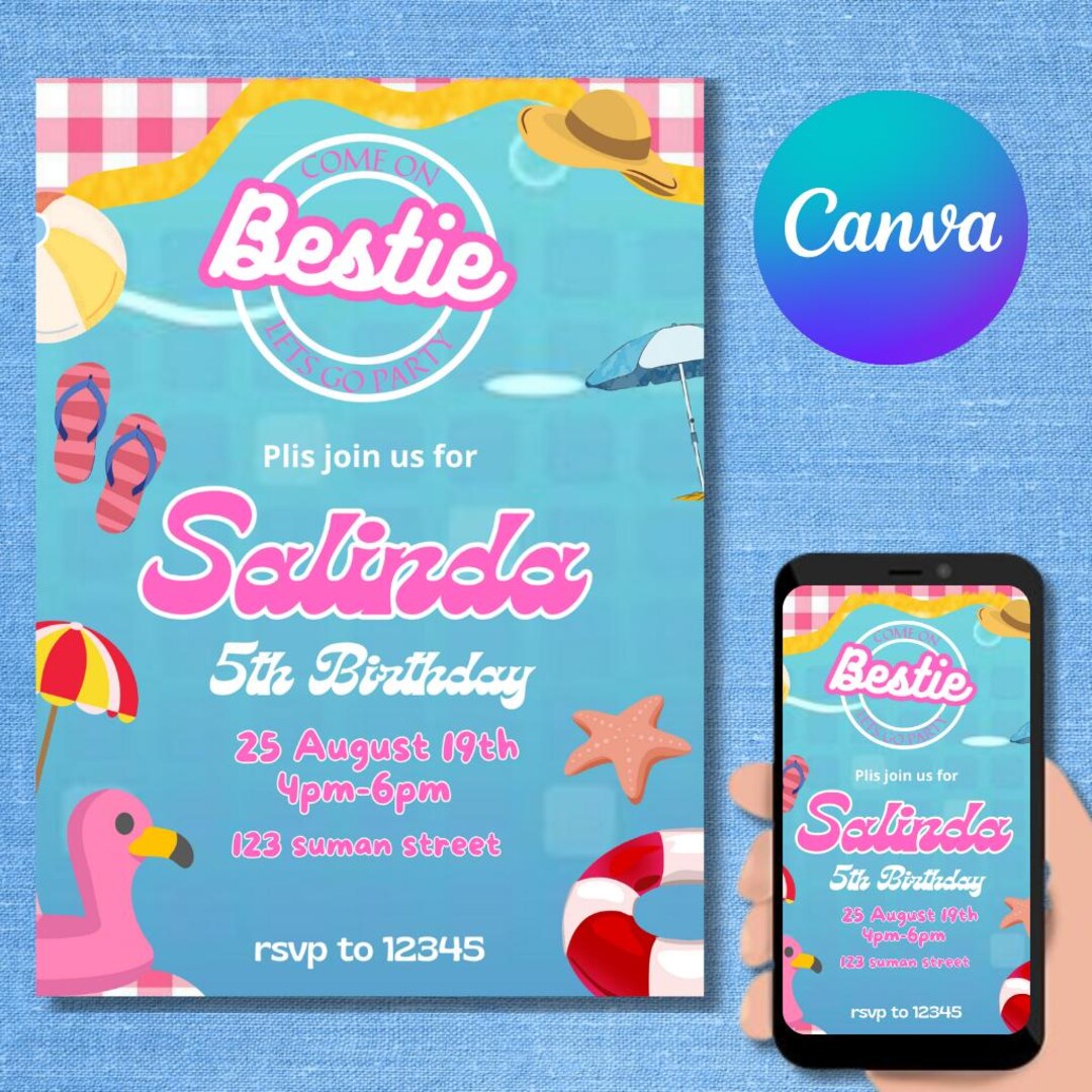 Editable Pool Party Invitation Canva Template Digital Download - Etsy