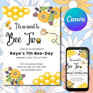 Bee Day Party Invite, Digital Birthday Invitation for Toddler, Editable Party Invite for Kids, Bee Themed Party Birthday Invitation
