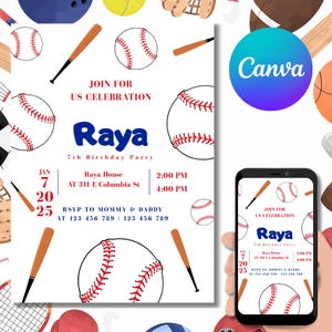 Baseball Boys Birthday Invitation, Editable Baseball Sports Birthday Party Invitation, Baseball Party Invitation, Party Invite Template