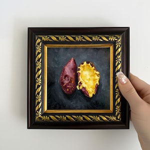 Mini Sweet Potato Oil Painting, Small Hand Painted Framed Canvas