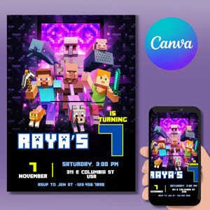Editable Gamer Birthday Invite, Professional Gamer Template Canva Invitation, Game Boy Birthday Invitation, Cartoon Invite Template