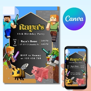 Gamer Birthday Invite, Amateur Gamer Template Canva Invitation, Editable Game Boy Birthday Invitation, Cartoon Invite Template
