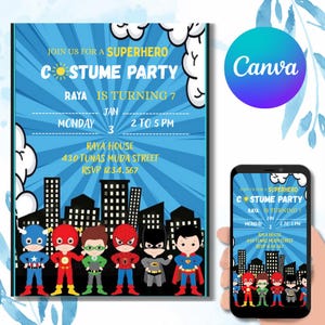 Hero Cartoon Birthday Invitation Template Editable Canva Invite