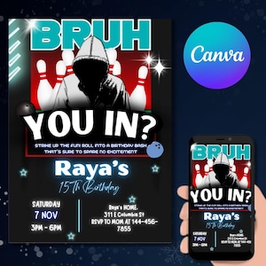 Editable Gamer Birthday Invite, Bruh Gamer Template Canva Invitation, Game Boy Birthday Invitation, Cartoon Invite Template