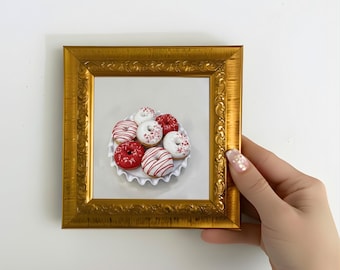 ドーナツ、ドーナツ、アクリル絵の具、キッチンの絵、お菓子、手描きの