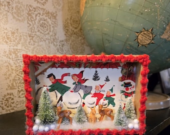 Handmade Kitschmas Diorama, Mini Retro Christmas Shadow Box