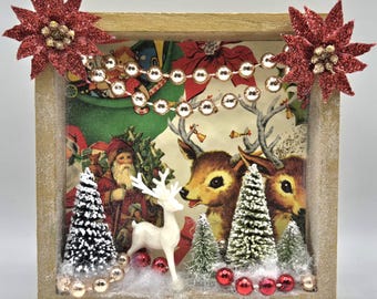 Handmade Vintage Inspired Christmas Diorama, Winter Scene