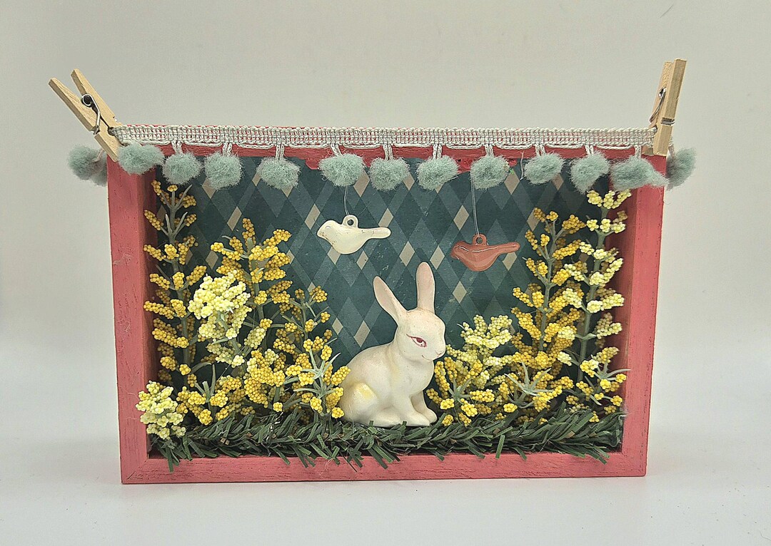 Box Spring Decor Vintage Bunny Shadow Box Spring Shadow Box Spring Decor Bunny Diorama ...