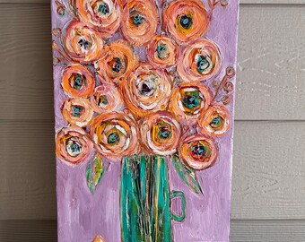 Abstract Flower painting ,original painting ,abstract roses, floral art,  original flower painting, 10 x 20,