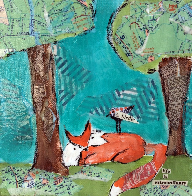 Fox Painting Original Painting Bird Art Nursery Decor Kids Etsy