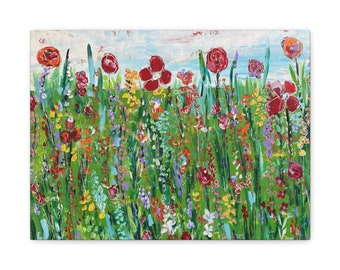 Canvas Gallery Wraps, wildflower field painting, nature inspired art, flower painting