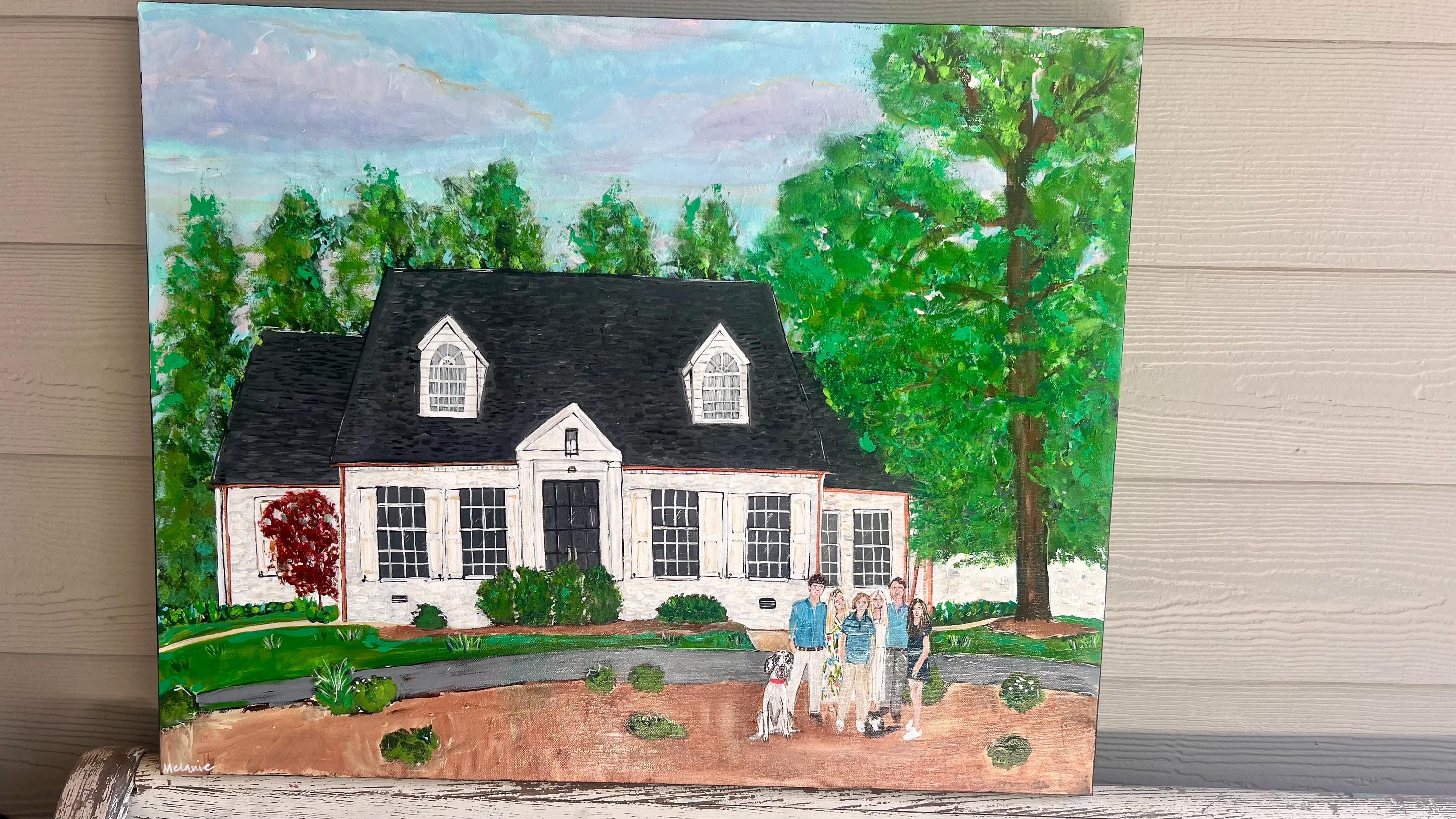 Custom House Portrait, Hand Painted Acrylic Home Painting, Keepsake Gift