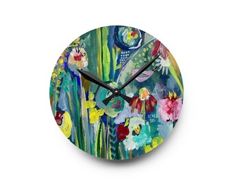 Acrylic Wall Clock, floral wall clock, kitchen clock