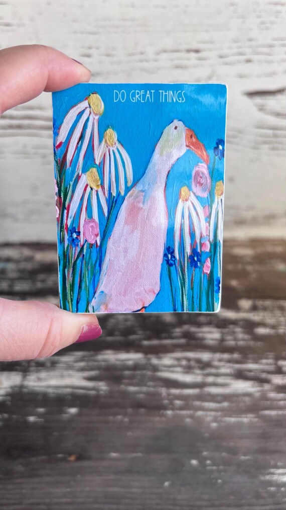 Whimsical Duck Art Magnet: Inspirational Gift on Wood