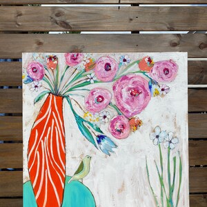 Abstract floral, 36 x 36 gallery  wrapped canvas,Birds,Abstract art, flower painting, fine art