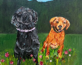 Dog portrait, custom art, whimsical or more classic  dog painting, original,