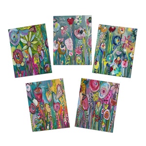 Tarjetas florales, tarjetas de notas en blanco, tarjetas de notas dobladas, tarjetas de felicitación de floresTarjetas de felicitación de diseño múltiple (paquete de 5), paquete de tarjetas de felicitación florales,