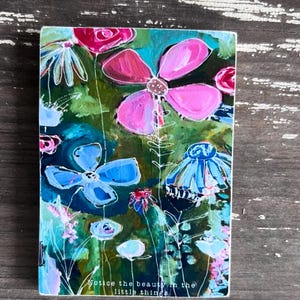 Flower magnet, reproduction print on wood, notice the beauty in the little things, whimsical magnet, magnet collector, birthday gift
