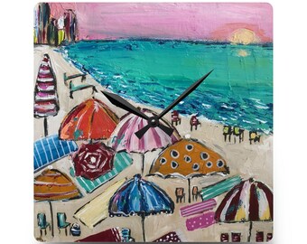 Acrylic Wall Clock, beach house decor, beach clock, kitchen clock