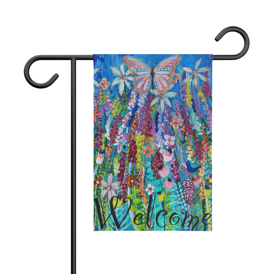 Garden Banner Garden Flag Butterflywelcomeoriginal Design - Etsy