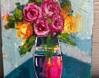 Vibrant flowers in bloom, botanical floral art, nature inspired painting, acrylic floral art