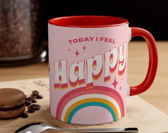 Accent Coffee Mug, 11oz, happy mug, rainbow coffee mug