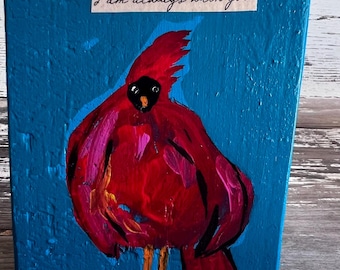 Cardinal Wood Art Block: Original Bird Painting