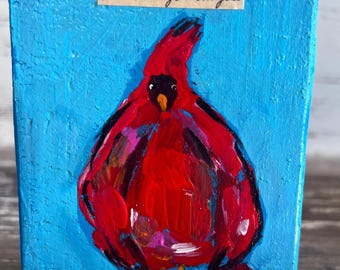 Cardinal Wood Art Block: Original Bird Painting