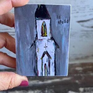 Whimsical Church Magnet: Reproduction Art Print on Wood
