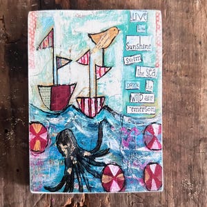 Emerson Quote Art Magnet: Whimsical Bird & Boat Wood Print