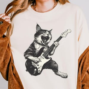 Comfort Colors Rock Cat Guitar T-Shirt: Funny Cat Lover Gift