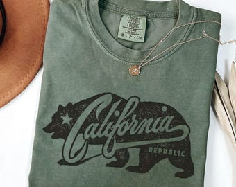 Comfort Colors California Republic T-Shirt: Garment-Dyed CA Bear Flag Tee