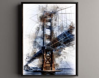 Golden Gate Bridge Line Art Digital Download, San Francisco Architecture Sketch Poster, Minimalist City Wall Art
