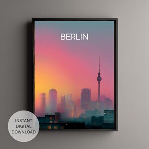 Berlin Skyline Print: Pastel TV Tower Illustration, Sunset Cityscape (Digital Download)