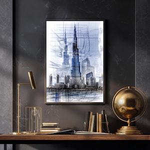 Burj Khalifa Line Art Print, Dubai Architecture Sketch, Modern Blueprint Wall Art, Digital Download