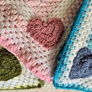 New Baby Heart Blanket, Soft Blanket, Handmade Cot Blanket Christening Gift, Pink Heart Blanket, Blue Infant Blanket, Lightweight Blanket
