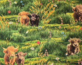 Highland Cow Fabric: Windham Mini Cows Pasture Quilting Cotton Cattle Farm Material