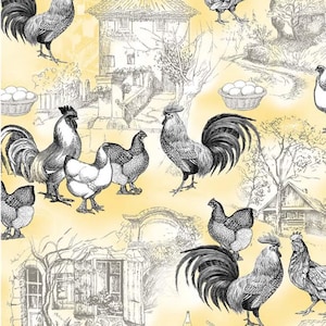 FARM LIFE CHICKENS soft yellow cotton fabric by Michael Miller, 100% cotton fabric, farm fabric, quilt fabric! Free Shipping 35 dollars+!
