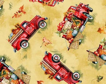 HARVEST TRUCKS fabric, Michael Miller, 100% cotton quilting fall, autumn material.