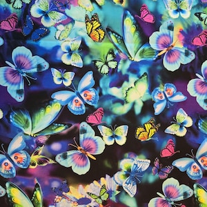 BUTTERFLIES ELECTRIC quilting fabric Timeless Treasures, 100% cotton bright butterfly fabric vibrant active! Fast Free Shipping 35 dollars+!