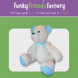 TEDDY BEAR pattern, DIY sewing, Calico by Funky Friends Factory, fabric animal patterns, Stuffed Toy diy, Free Shipping!