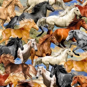 HAPPY HORSES fabric, Michael Miller, 100% cotton fabric, horse fabric, livestock fabric, quilting fabric, farm! Free Shipping 35 dollars+!