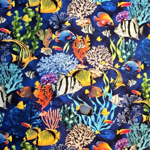 Ocean Life Fabric 100% Cotton Timeless Treasures Sea Life Quilting Fabric Reef Ocean Theme Material, Quilters Cotton Fast Shipping!