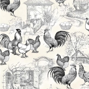 FARM LIFE CHICKENS on soft cream fabric by Michael Miller, 100% cotton fabric, farm fabric, quilting fabric, egg! Free Shipping 35 dollars+!