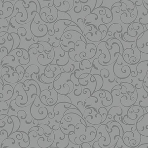 May include: A seamless pattern of gray swirling vines on a light gray background. The pattern is intricate and delicate, creating a sense of elegance and sophistication.