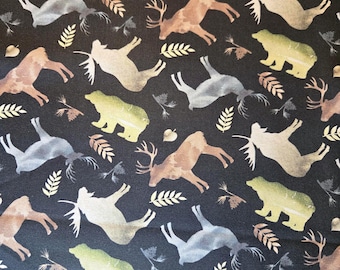 Wildlife Animals Cotton Fabric: Lodge Life Moose, Deer, and Bears