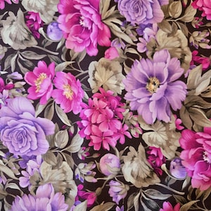 Pink and Violet Floral Cotton Fabric - Studio e Fabrics