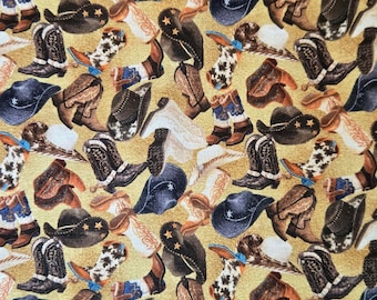 Cowboy Boots Western Print Fabric: by Oasis Fabrics 100% Cotton Quilting Material