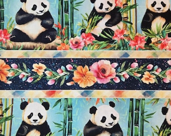 Panda Bear Cotton Fabric: Blank Fabrics Animal Floral Border Stripe, Novelty Quilting Material